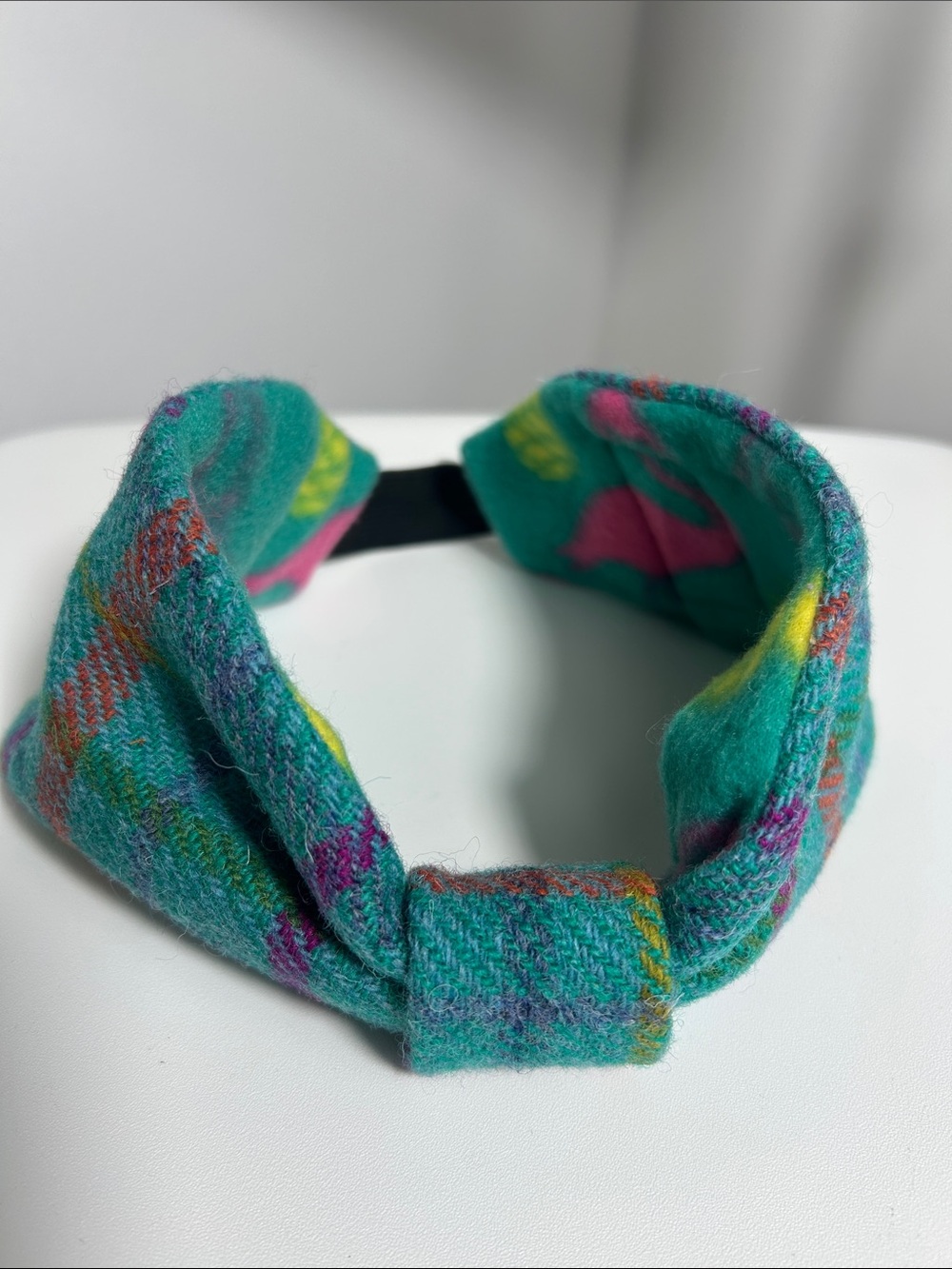 Harris Tweed Headband Turquoise Plaid Wool The Crafty Weaver Handmade